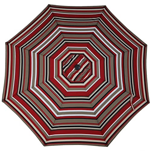 Sunnydaze Outdoor Patio Umbrella - Polyester Table Market Umbrella with Push-Button Tilt and Crank - 8 Sturdy Ribs - Awning Stripe - 9ft