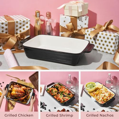 LIFVER Casserole Dish for Oven, 9x13 Ceramic Baking Dish, 115oz Large Lasagna Pan, Durable Deep Baking Pan with Handles, Oven Safe, Home & Kitchen Decor Gifts, Black