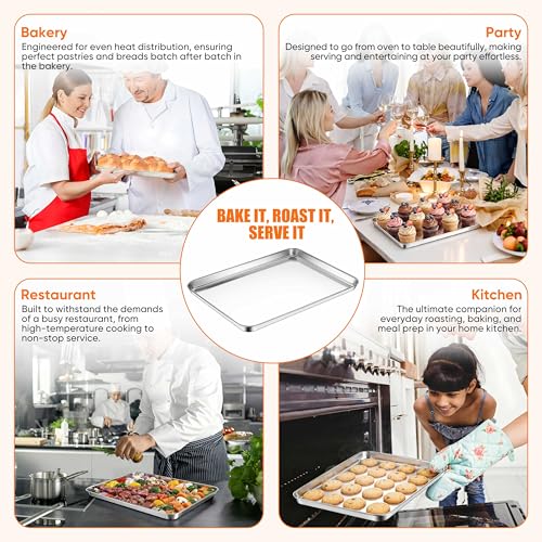 LIANYU 3 Pack Stainless Steel Baking Sheets, Cookie Sheet Pan for Baking & Roasting, 16/12.4/9.2 In, Toaster Oven Pan Cookie Baking Tray, Non Toxic & Heavy Duty & Easy Clean, Dishwasher Safe