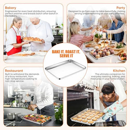 LIANYU 3 Pack Stainless Steel Baking Sheets, Cookie Sheet Pan for Baking & Roasting, 16/12.4/9.2 In, Toaster Oven Pan Cookie Baking Tray, Non Toxic & Heavy Duty & Easy Clean, Dishwasher Safe