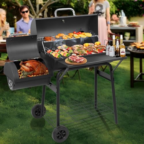 Charcoal Grill with Offset Smoker,BBQ Grills with Side Table,Outdoor Cooking with 535 Square Inches,Backyard Camping Picnics, Patio and Parties, Black by DNKMOR