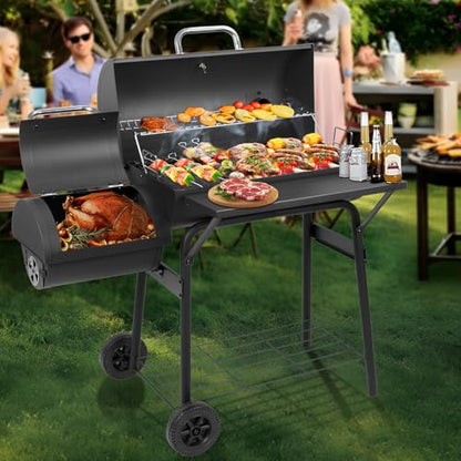 Charcoal Grill with Offset Smoker,BBQ Grills with Side Table,Outdoor Cooking with 535 Square Inches,Backyard Camping Picnics, Patio and Parties, Black by DNKMOR