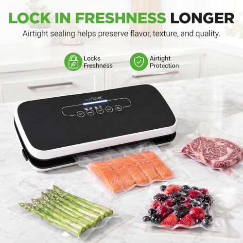 NutriChef Automatic Vacuum Air Sealing System for Food Preservation with Starter Kit, Compact Design, Lab Tested, Dry & Moist Food Modes with Led Indicator Lights, Black