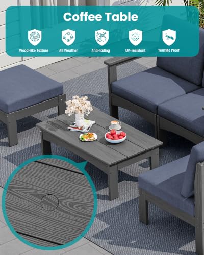 SERWALL 9 Pieces Patio Sofas, HDPE Outdoor Sectional Sofa Couch Set, Grey