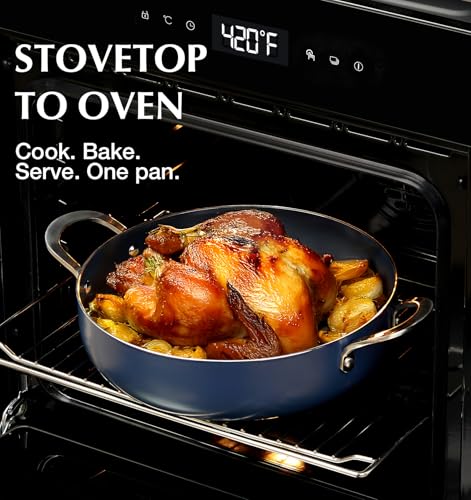 KOCH SYSTEME CS 12-Inch Saute Pan, 5.5-Quart Deep Frying Pan, Toxin-Free Ceramic Nonstick Saute Pan with Lid – Large Scratch-Resistant Deep Fry Pan, Oven Safe, Induction Compatible, Gradient Blue
