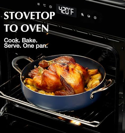 KOCH SYSTEME CS 12-Inch Saute Pan, 5.5-Quart Deep Frying Pan, Toxin-Free Ceramic Nonstick Saute Pan with Lid – Large Scratch-Resistant Deep Fry Pan, Oven Safe, Induction Compatible, Gradient Blue
