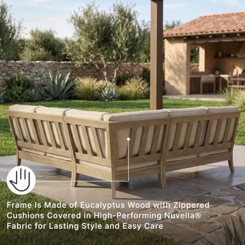 Signature Design by Ashley Clare View 3-Piece Wood Patio Sectional, Beige