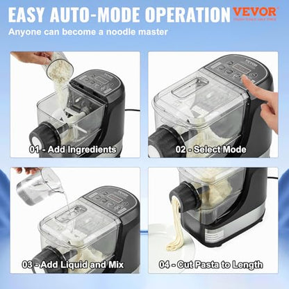 VEVOR Electric Pasta Maker, 150W Automatic Noodle Maker Machine with 8 Pasta Shapes, 4 Intelligent Modes, 500g Flour Capacity Pasta Maker Machine with Measuring Cups, Cleaning Brush for Home Kitchen