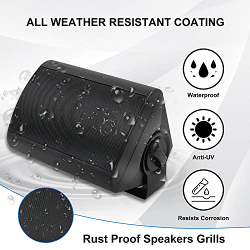 Herdio Passive Outdoor Speakers Wired Waterproof, 4 Inches 2-Way 400W Wall Mounted Speakers with Dome Tweeter, All-Weather Durability, for Patio Porch Backyard (2Pairs, Black)