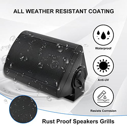 Herdio Passive Outdoor Speakers Wired Waterproof, 4 Inches 2-Way 400W Wall Mounted Speakers with Dome Tweeter, All-Weather Durability, for Patio Porch Backyard (2Pairs, Black)