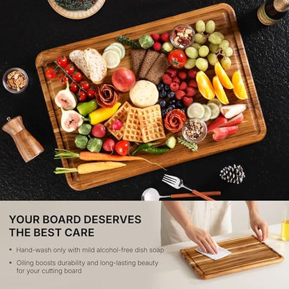 4 Pack Teak Cutting Board Set for Kitchen Heavy Duty Non Toxic Non Slip Solid Thick Wood Haus Chopping Board Extra Large Big Small Meat Best Wooden Charcuterie Board