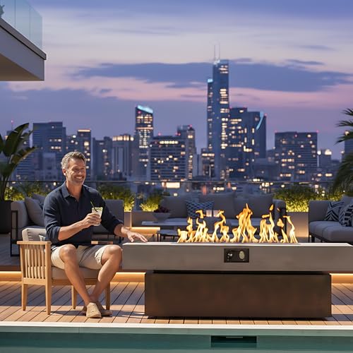 Asunrise Outdoor Fire Pit Table Propane Gas Fire pits Outdoor Fireplaces 54'' Rectangular Firepit Table, 50,000 BTU Fire Table for Patio Set, Three Options of Assembled Hight Grey.