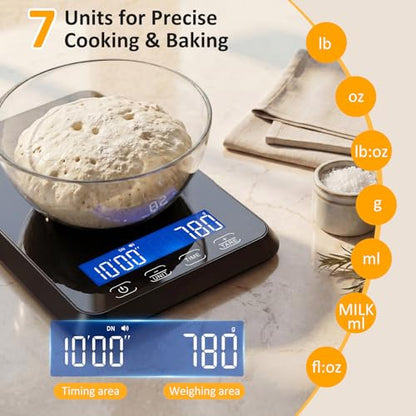 Letron Food Scale, 33 lb / 0.1 oz High Precision Kitchen Scale for Sourdough Bread, Built-in 7 Units, Timing & Tare Function, Rechargeable Digital Kitchen Scale for Food, Baking, Cooking