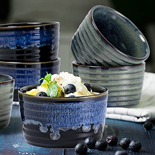 UNICASA Ramekin Set of 2, UNICASA 8 oz Creme Brulee Ramekins, Oven Safe Baking Set for Custard, Pudding, Souffle Cups, Reactive Blue