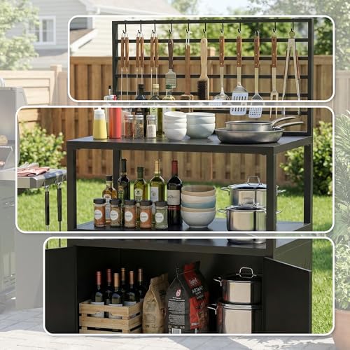 LYNSLIM 5-Piece Outdoor Grill Table Kitchen Island with Ample Storage Cabinet, Outdoor Metal Grill Cart, Independence Steel Sink & Drainage w/Faucet (Black, Outdoor Kitchen Lsland)