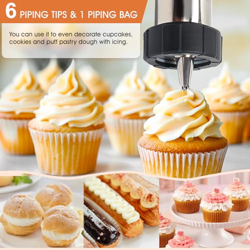 MTOGALT 21-Piece Cookie Press Set & Churro Maker Machine – Stainless Steel Baking Gun for Spritz Cookies, Hollow Churros, and Pastry – Includes 6 Nozzles, 9 Discs, Piping Bag, and 2 Brushes