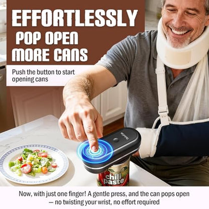 Electric Can Opener, One Touch Automatic Smooth Edge, Hands Free Side Cut Can Opener for Seniors, Battery Operated, Fits Most Cans, Safe & Easy to Use, Food Safe, Easy Clean Kitchen Gadget (Black)
