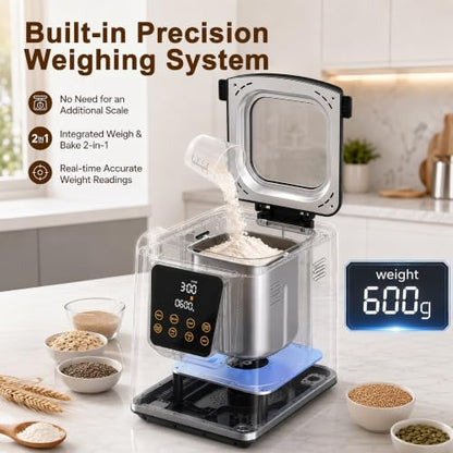 Bread Maker Stainless Steel Bread Machine, With App Control, Built-in Scale