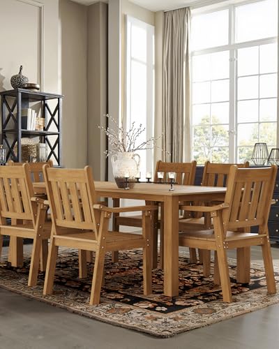YEFU HIPS Patio Table Set: 7 Piece Outdoor Table and Chairs Dining Furniture Set with Umbrella Hole - Teak Modern Plastic Dining Sets 6 Person for Outside Deck with Metal Aluminum Frame