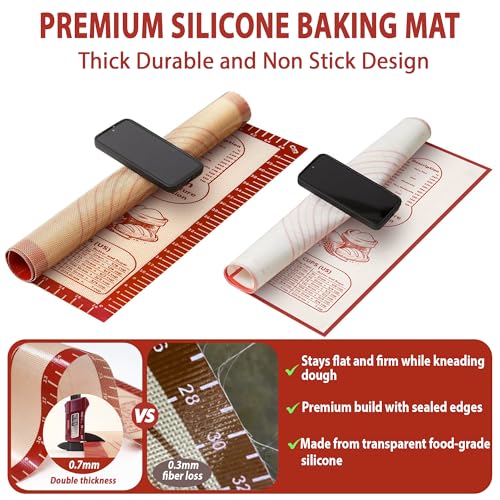 Silicone Baking Pastry Dough Mat - Non Slip Rolling Mat with Measurement Guides, Thick Reusable Kneading Board for Bread, Pizza, Cookies, Fondant, Nonstick Baking Sheet for Kitchen Counter, 20x28inch
