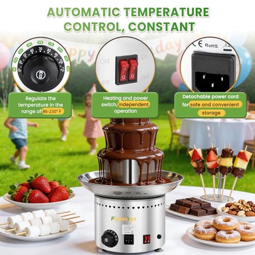 Flyseago Commercial Chocolate Fountain| 4 Tiers 11 lb Capacity| Large Hot Chocolate Fondue Tower| Stainless Steel Chocolate Melting Heating Machine for Nacho Cheese, Liqueurs, Party, Wedding