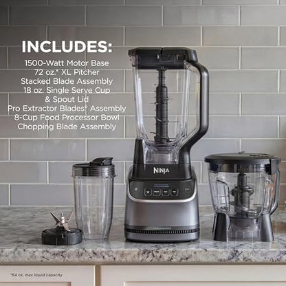 Ninja UltraCrush Professional Kitchen System | 1500W, 72oz Full-Size Blender, 8-Cup Food Processor & 18 oz To-Go Cup | Total Crushing Technology, Smoothies, Ice Crush, Chopping | Silver | BP401 (2026)