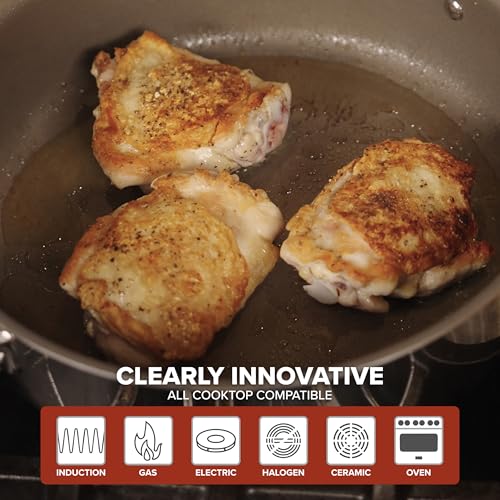 Viking PureGlide Pro 3-Ply Nonstick Sauté Pan with Lid, Made without PFAS, 4.5-Quart Induction Deep Frying Pan with Helper Handle, Metal Utensil Safe Titanium Nonstick Surface, Oven Safe to 600F