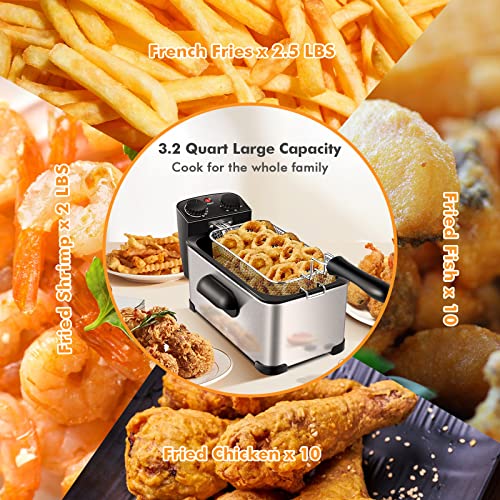 COSTWAY 3.2Qt/3L Deep Fryer with Basket, Adjustable Temperature & Timer
