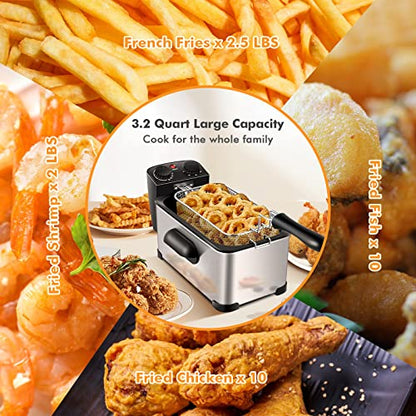 COSTWAY 3.2Qt/3L Deep Fryer with Basket, Adjustable Temperature & Timer
