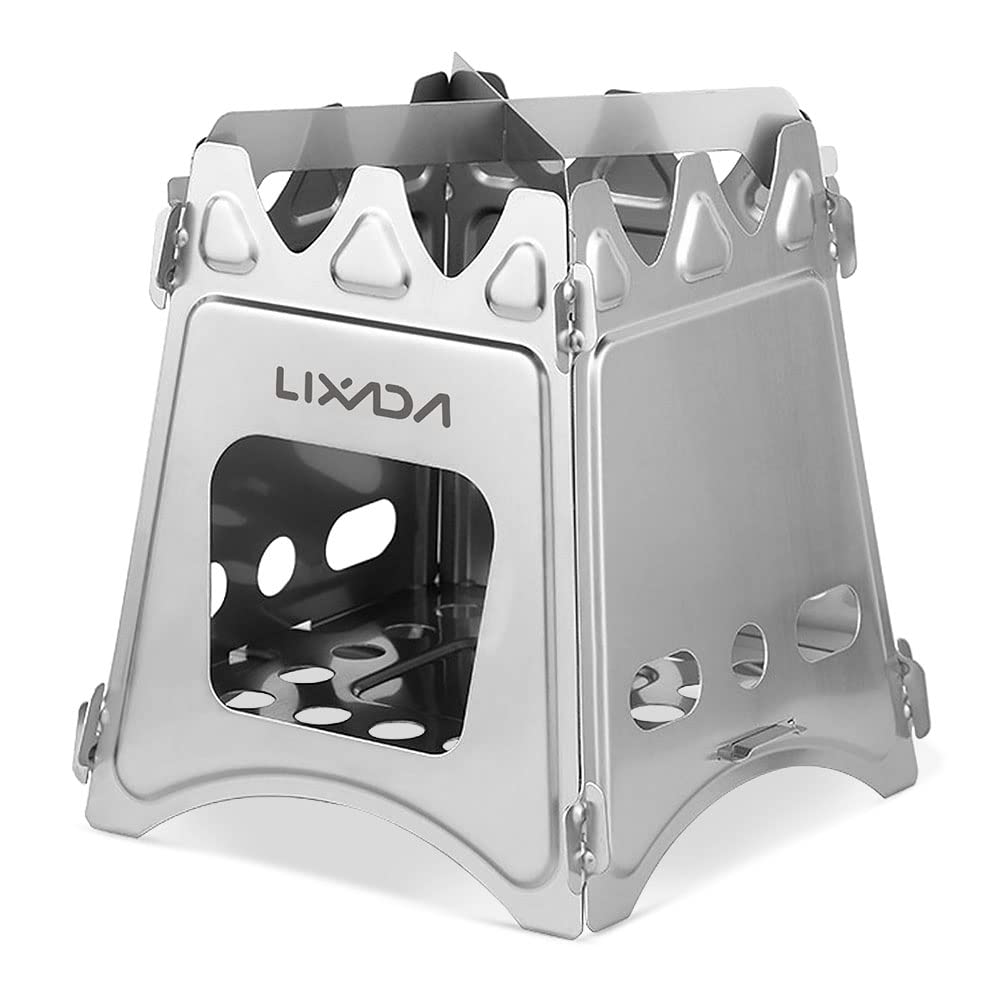 Lixada Camping Wood Stove Folding Lightweight Stainless Steel Wood Burning Stoves Portable Backpacking Stove for Outdoor Camping Hiking Backpacking Picnic Hunting BBQ