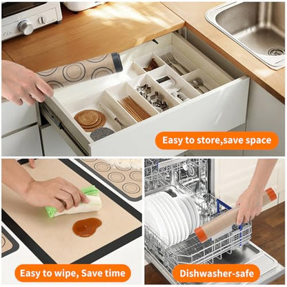 Luckyiren 2-Pack Silicone Baking Mats – Non-Stick Reusable BPA-Free Oven Liners, 100% Food-Grade Silicone, Fit Half Sheet Pans (16.54" x 11.62") for Cookies, Pastry & More