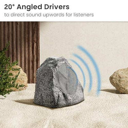 Theater Solutions 2R8G Outdoor Granite 8" Rock 2 Speaker Set for Deck Pool Spa Yard Garden