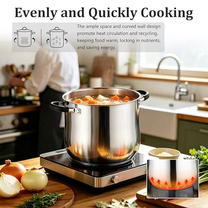 E-far 10 Quart Stock Pot, Stainless Steel Pot for Cooking Soup Simmering Stew, Tall Induction Pot with Visible Lid, Large Pot w/Tri-Ply Base & Dual Heat Proof Handles, Non-Toxic & Dishwasher Safe