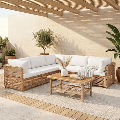 Luxury Outdoor Sectional Set 6-Seater with Thick Cushion & Waterproof Cover