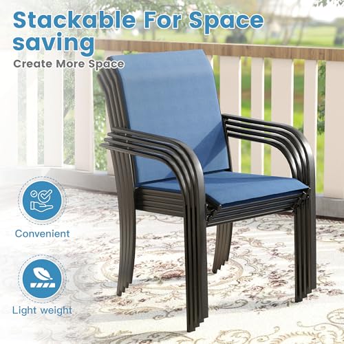 DIFY 11 Pieces Outdoor Patio Dining Set for 10, 60" Black Round Metal Dining Table and 10 Blue Stackable Sling Dining Chairs, Outdoor Table and Chairs for Lawn Garden Backyard Deck