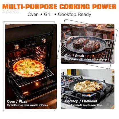 Nonstick Pizza Steel Pan for Pizzas & Flatbreads up to 14", Tri-Ply Stainless Steel with Aluminum Core, Lightweight 4.6 lbs Design, Oven & BBQ Grill Safe up to 900°F, Easy Clean Cooking Surface