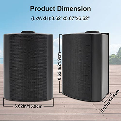 Herdio Passive Outdoor Speakers Wired Waterproof, 4 Inches 2-Way 400W Wall Mounted Speakers with Dome Tweeter, All-Weather Durability, for Patio Porch Backyard (2Pairs, Black)