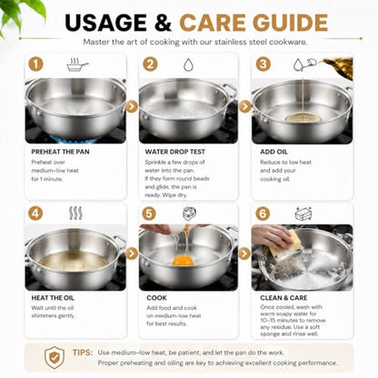Delarlo Tri-Ply Stainless Steel 11 inch Everyday Pan with Lid, Kitchen Induction Deep Saute Pan,shabu shabu pot High Side Cooking Pot 3.5QT, Oven Safe Stock Pot, Up to 600℉