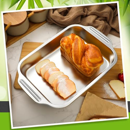 Funnymoom 2 Pcs Stainless Steel Cake Pan 15 x 10 Inch Baking Pan with Handle Rectangle Baking Bakeware for Fish Cakes Breads Casseroles Vegetables Dishwasher Safe