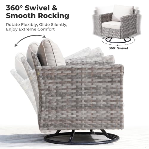 ovios 16 Pieces Patio Furniture Set, Outdoor Wicker Sectional Sofa Couch with 54" Fire Pit Table Swivel Chairs, Modern Modular Deep Seat Rattan Conversation Sets, Beige