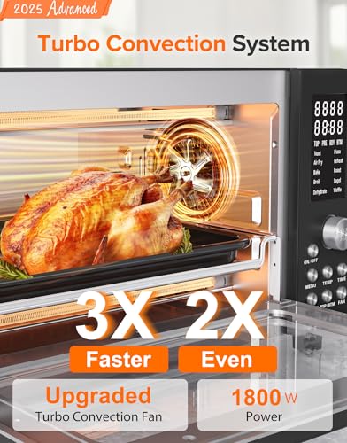 Nuwave Bravo Pro Smart Air Fryer Toaster Oven Combo, Airfryer Convection Oven Countertop, 10-in-1 Functions with Quicker & Even Crisp Technology, 1800W, 50-450°F, PFAS-Free, 21QT, Black