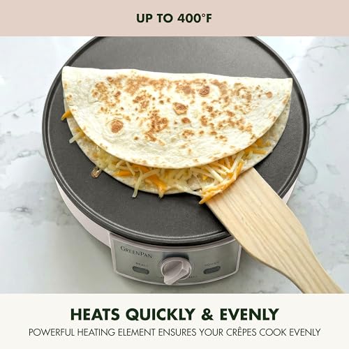 GreenPan Advanced 12" Crepe Maker, Ceramic Nonstick PFAS-Free Coating, Adjustable Temperature Control, 400°F Heating, Batter Spreader & Crepe Turner Included, Clay