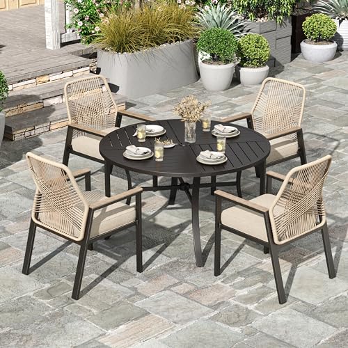 HERA'S HOUSE 5pc Patio Dining Set, 42" Round Table & 4 Rattan Chairs