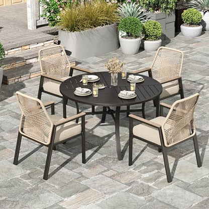 HERA'S HOUSE 5pc Patio Dining Set, 42" Round Table & 4 Rattan Chairs