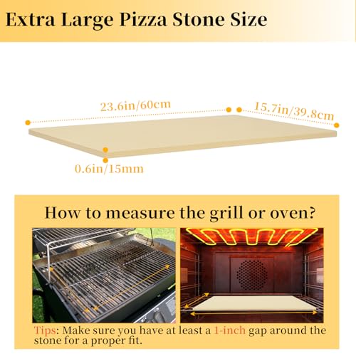 tonchean 23.6 Inch Extra Large Pizza Stone for Oven and Grill 23.6'' x 15.7'' x 0.6" Cooking Stone for Grill Heavy Duty Rectangular Baking Stone, Ideal for Baking Several Crispy Pizzas Bread