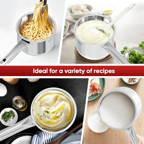 Sunhouse 2 QT Stainless Steel Sauce Pan with Lid, Small Pot for Cooking, PFOA-Free, Advanced Impact Bonding Induction Base Mini Saucepan, Compatible with Induction, Ceramic, Gas