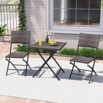 Tangkula 3 Piece Outdoor Folding Bistro Set, Mix Brown