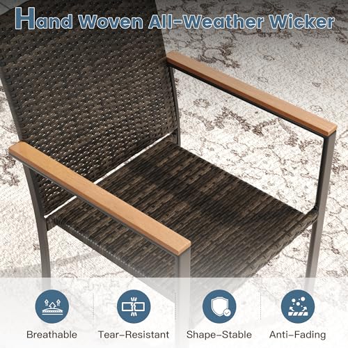 DIFY 11 Piece Patio Dining Set, Metal Outdoor Table and Chairs Set for 10, 60" Round Walnut Dining Table with Umbrella Hole & Wicker Stackable Patio Chairs, Patio Furniture Set for Garden Backyard