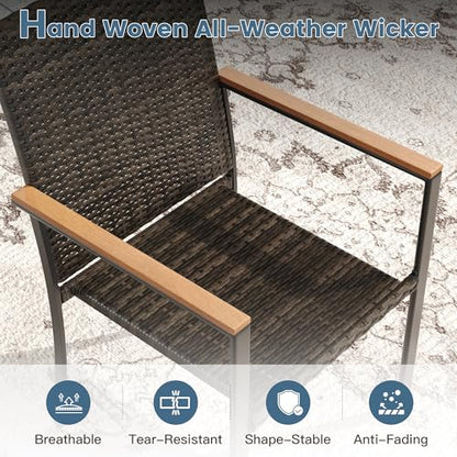 DIFY 11 Piece Patio Dining Set, Metal Outdoor Table and Chairs Set for 10, 60" Round Walnut Dining Table with Umbrella Hole & Wicker Stackable Patio Chairs, Patio Furniture Set for Garden Backyard