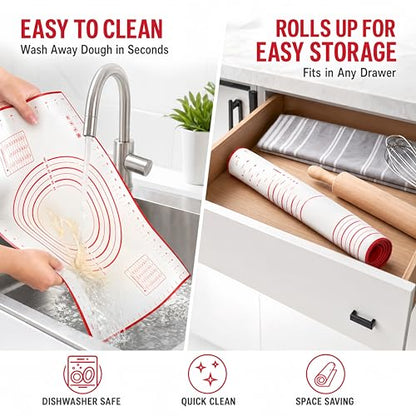Extra Large 31.5'' x 24" Silicone Baking Mat for Rolling Dough & Pastry – Non-Stick, Heat-Resistant Kitchen Counter Protector – Dishwasher Safe, Easy Clean (XXL-31.5'' X 24'')